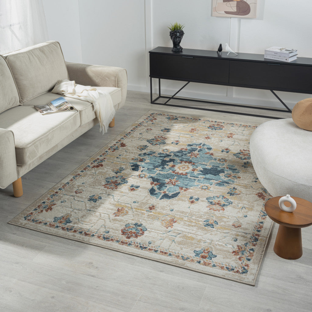 8' x 10' Ivory Medallion Area Rug