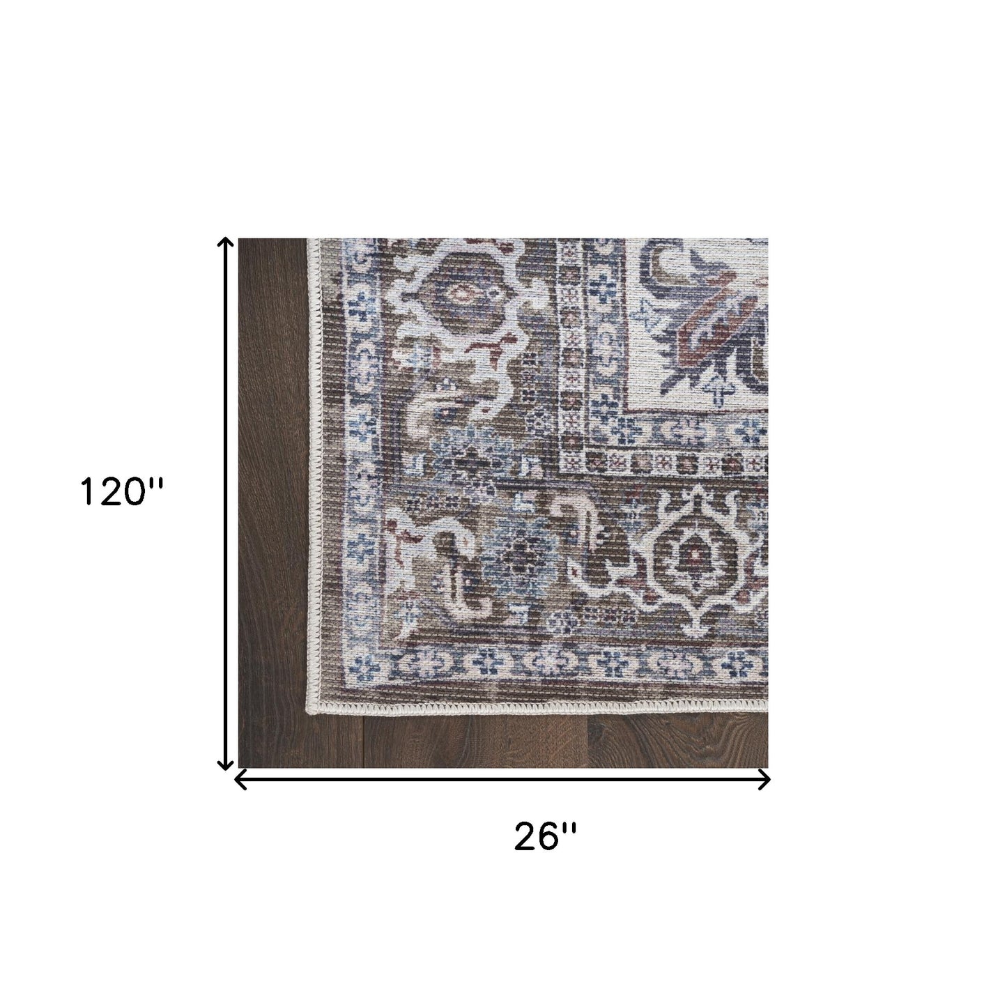 10' Green and Ivory Floral Power Loom Distressed Washable Runner Rug