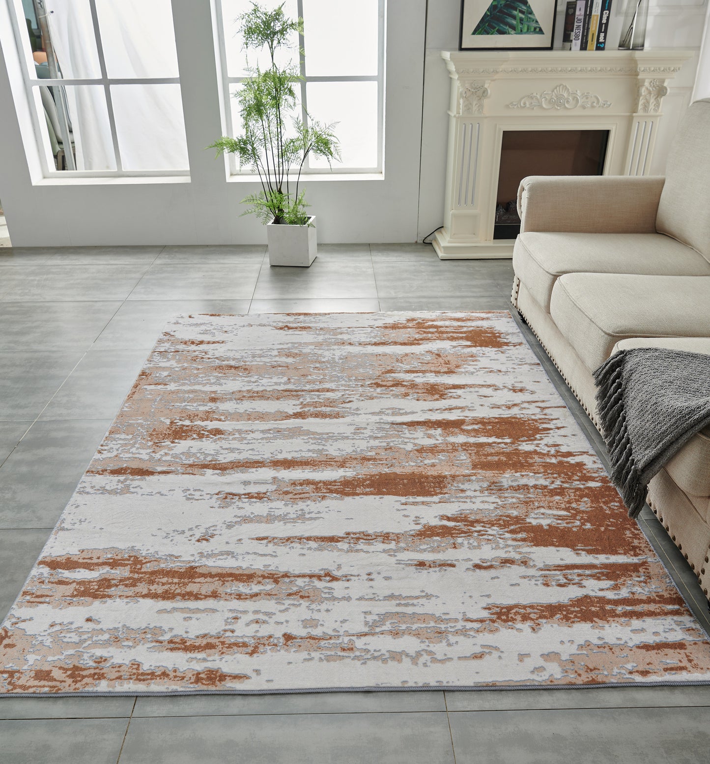 2' x 3' Gray and Brown Abstract Printed Washable Non Skid Area Rug