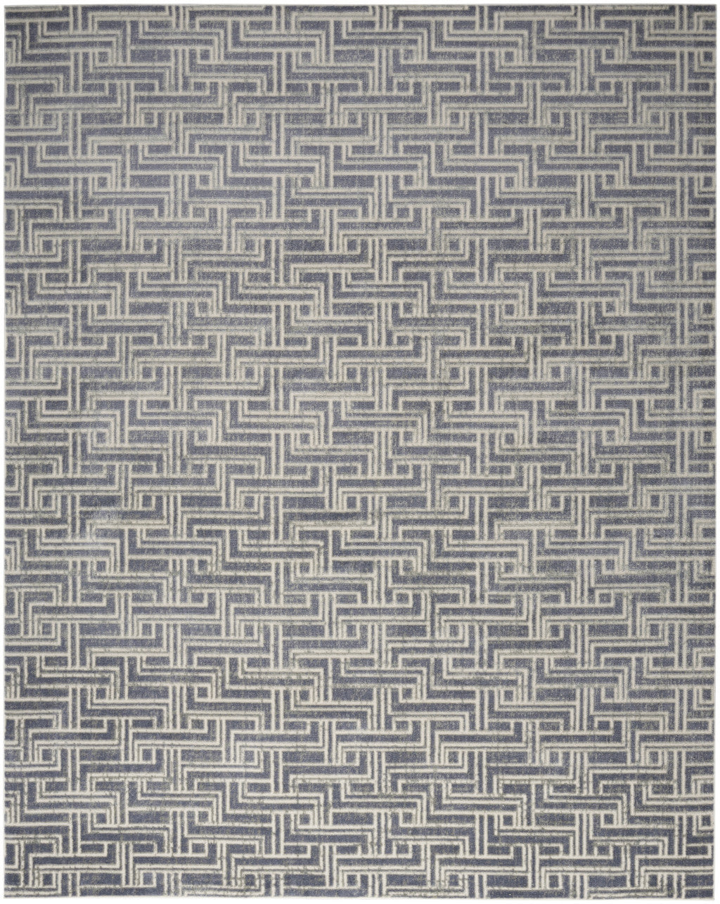 8' x 10' Blue Geometric Distressed Area Rug