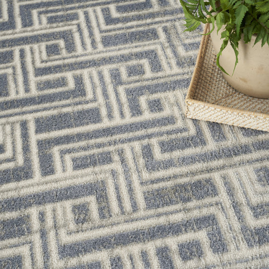 4' x 6' Blue Geometric Distressed Area Rug