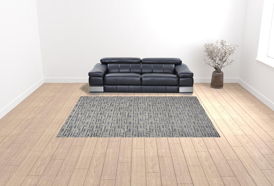 9' x 12' Blue Geometric Distressed Area Rug