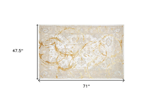 4' x 6' Gold Abstract Area Rug