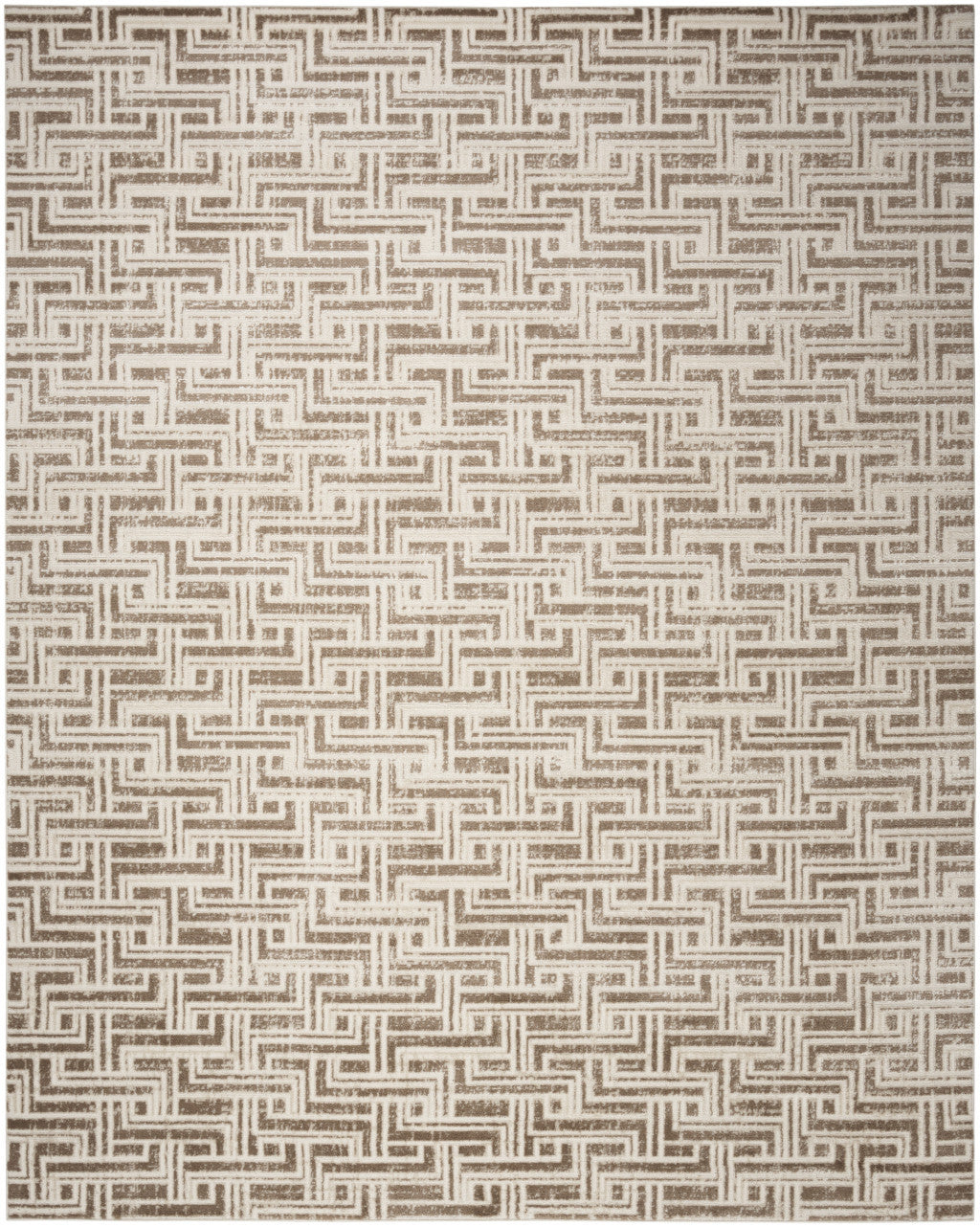 8' x 10' Brown Geometric Distressed Area Rug