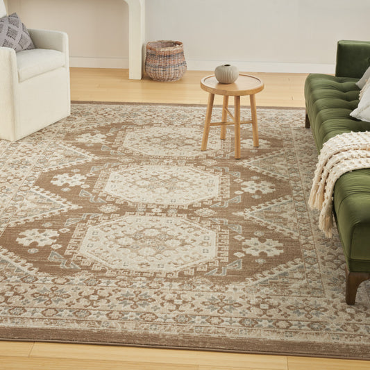 5' x 7' Brown Geometric Distressed Area Rug