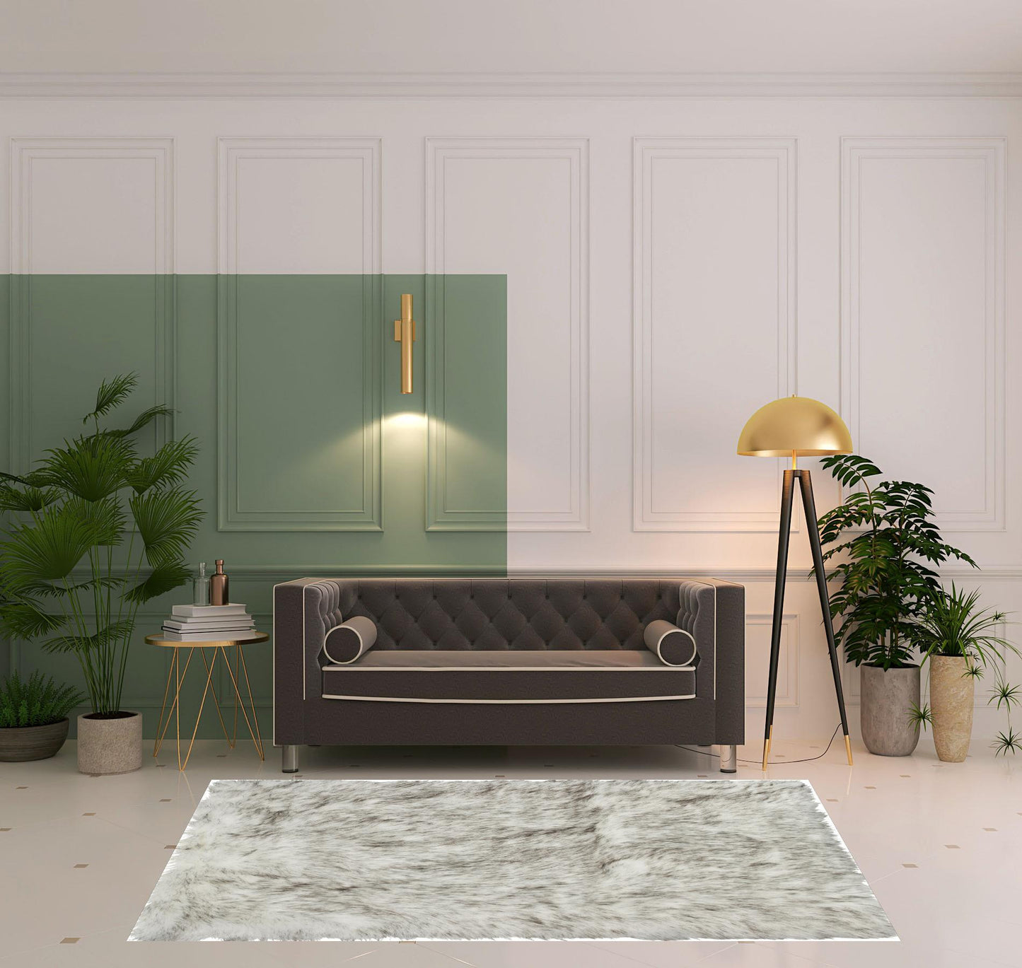5' x 8' Gray Faux Sheepskin Printed Area Rug