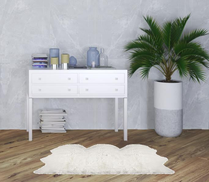 3' X 5' Off White Faux Sheepskin Printed Area Rug