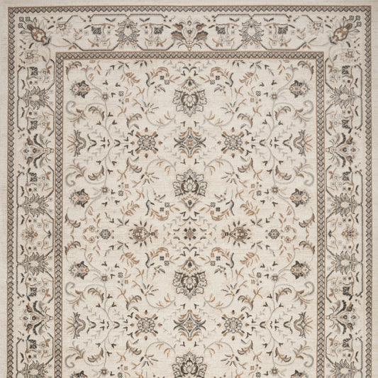 5' x 7' Cream Floral Distressed Area Rug