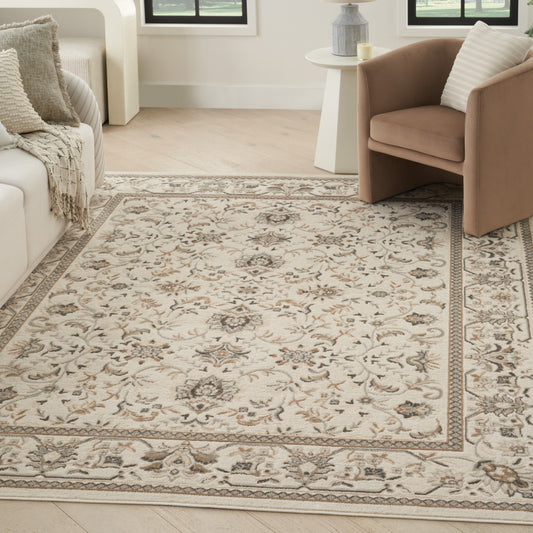 5' x 7' Cream Floral Distressed Area Rug