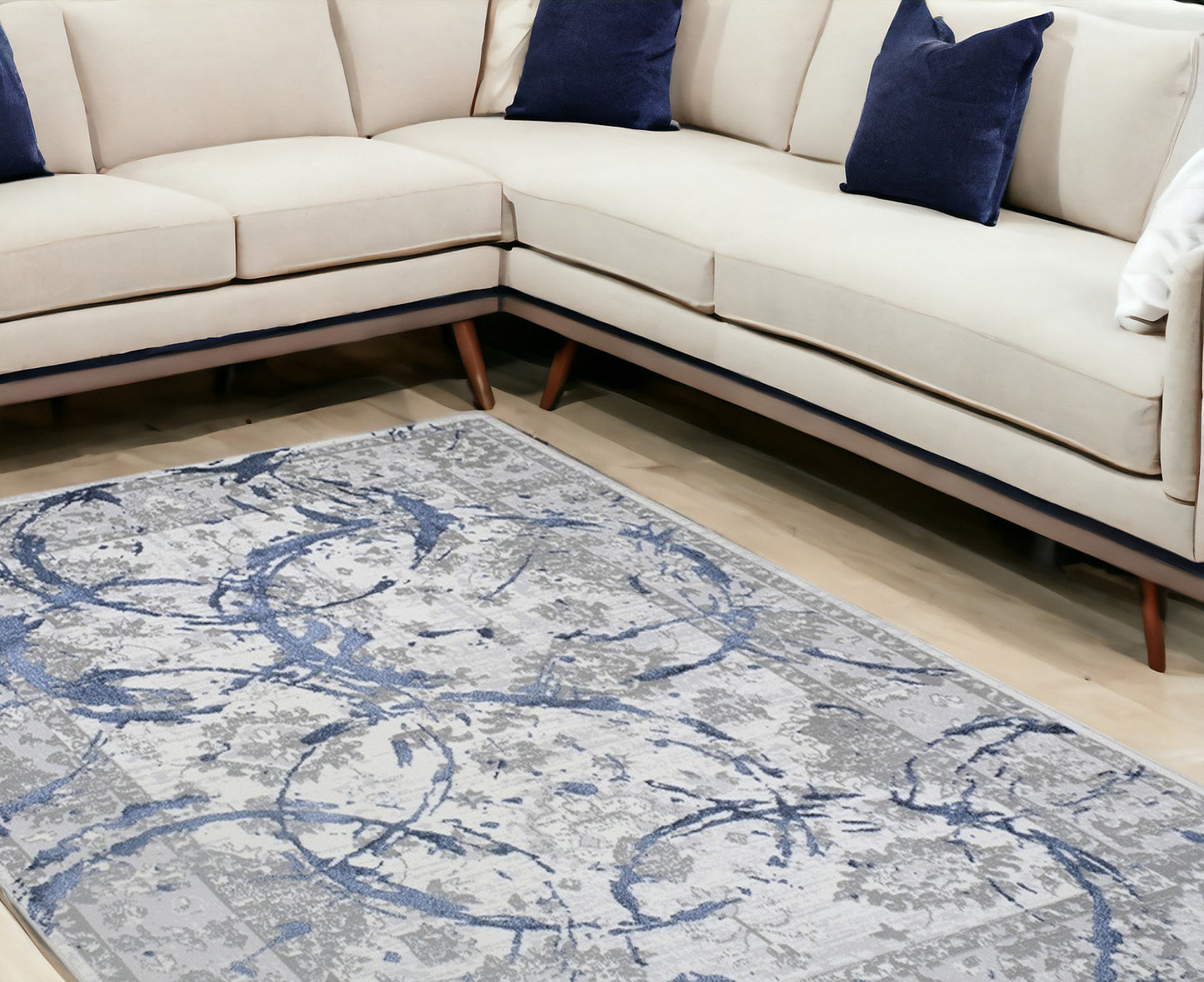 9' x 12' Navy Blue Abstract Area Rug