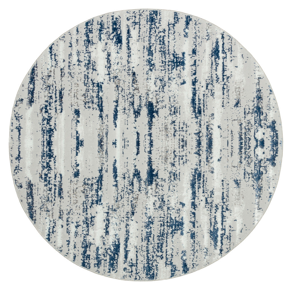 7' Navy Blue Round Abstract Washable Non Skid Area Rug