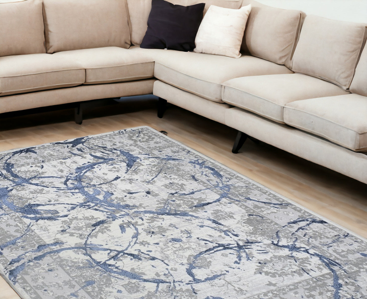 9' x 12' Navy Blue Abstract Area Rug