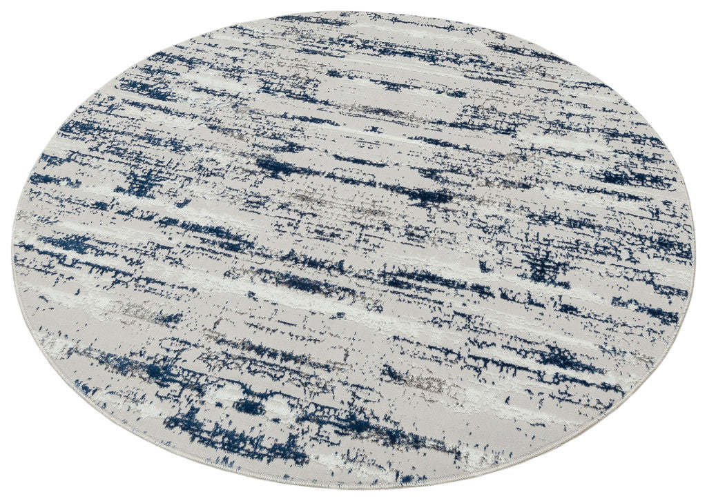 7' Navy Blue Round Abstract Washable Non Skid Area Rug