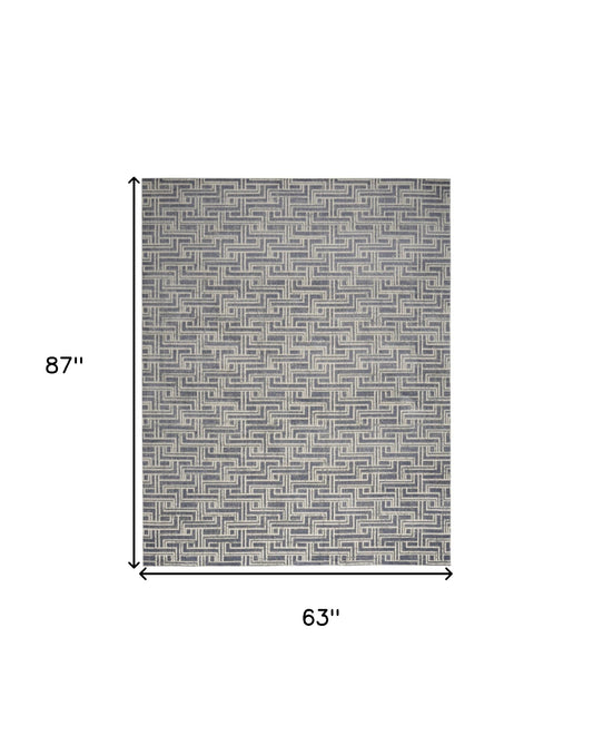 5' x 7' Blue Geometric Distressed Area Rug