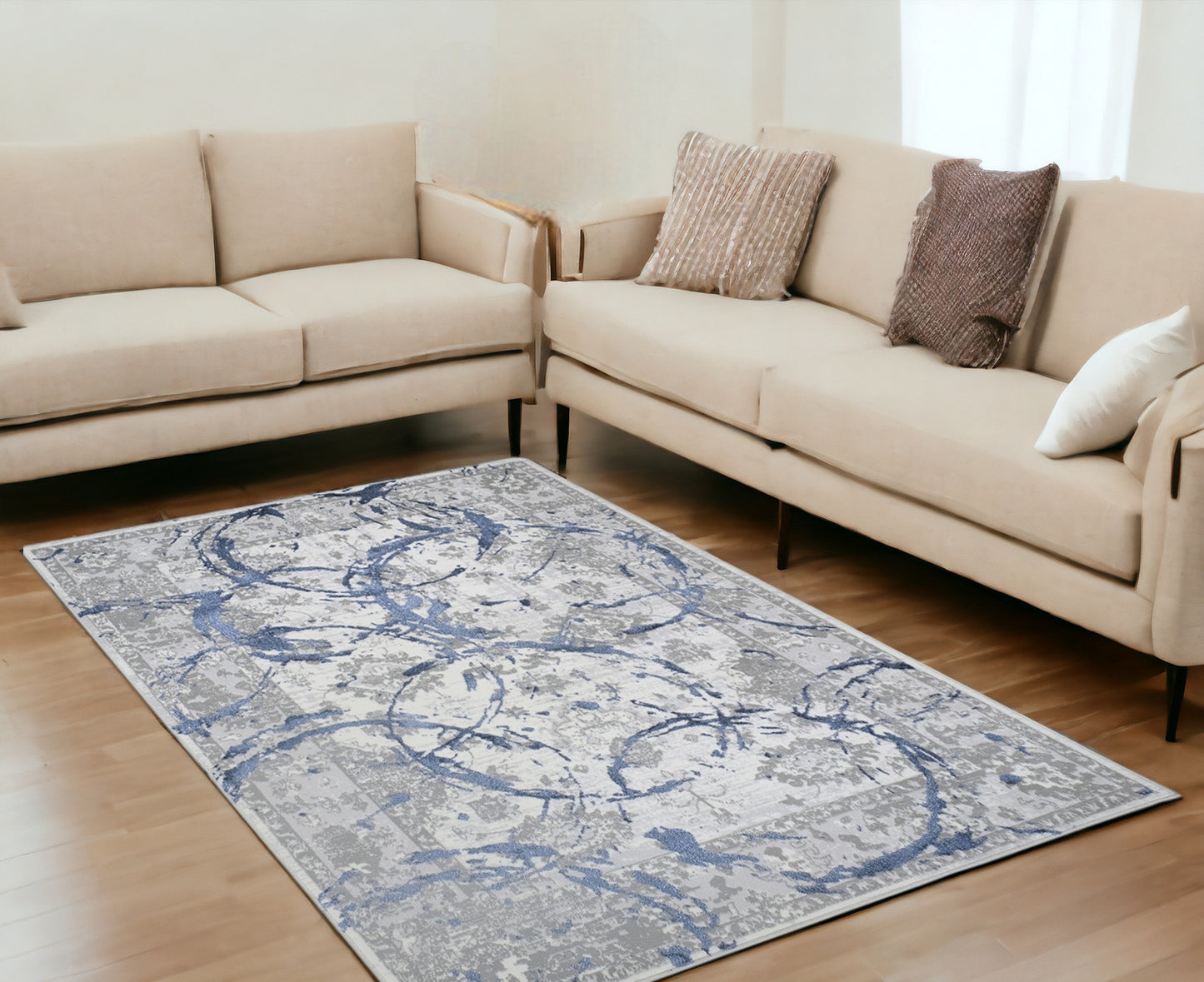 5' x 8' Navy Blue Abstract Area Rug