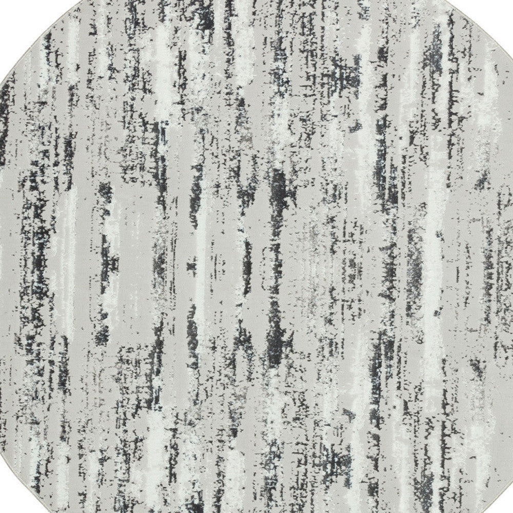 4' Silver Round Abstract Washable Non Skid Area Rug