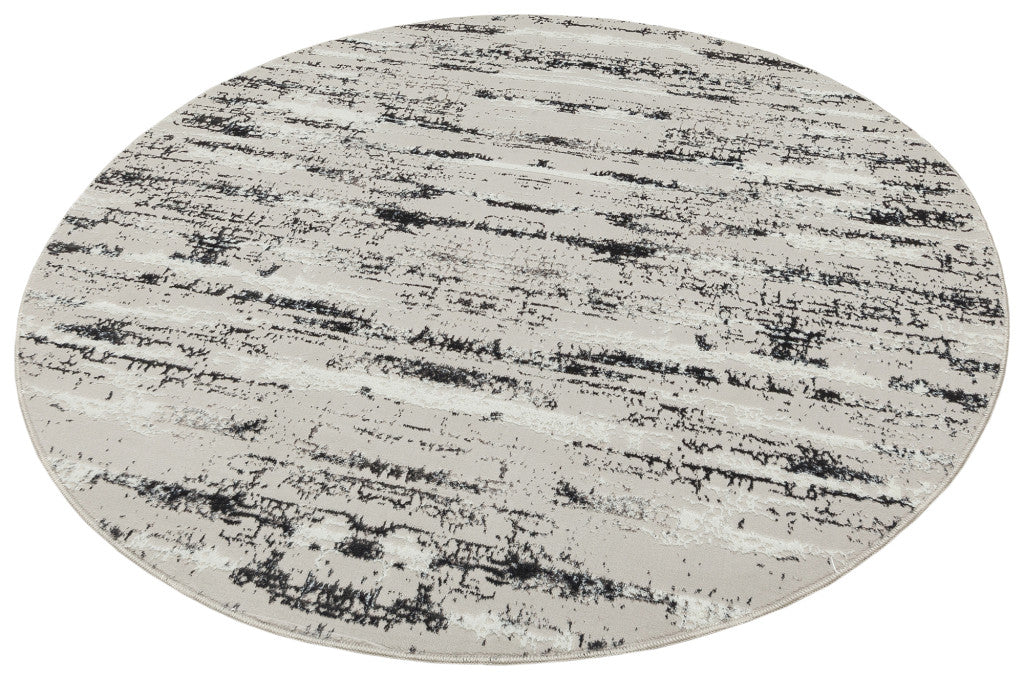 4' Silver Round Abstract Washable Non Skid Area Rug