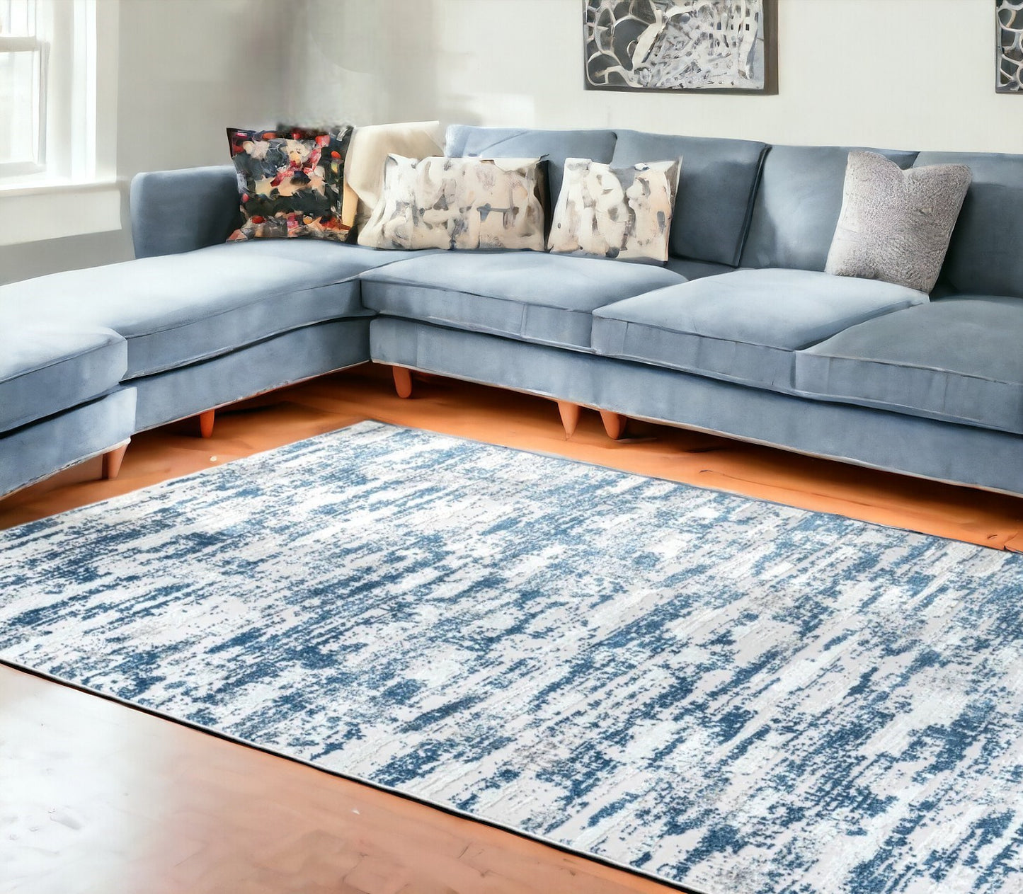 8' x 11' Navy Blue Abstract Washable Non Skid Area Rug