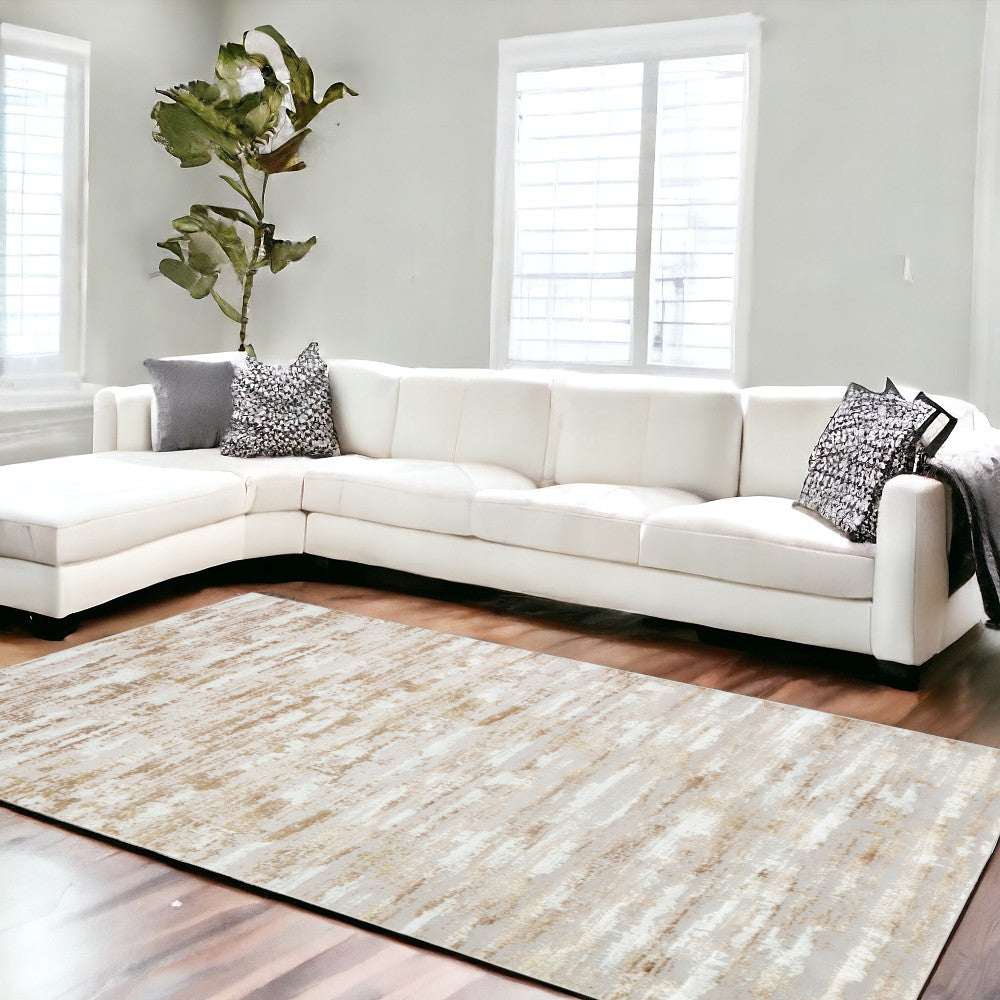 8' x 11' Beige Abstract Washable Non Skid Area Rug