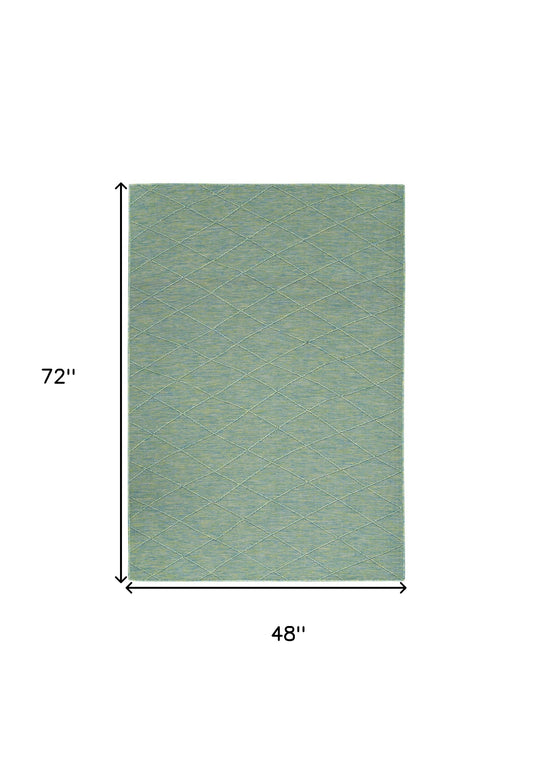 4' x 6' Blue Geometric Power Loom Non Skid Area Rug