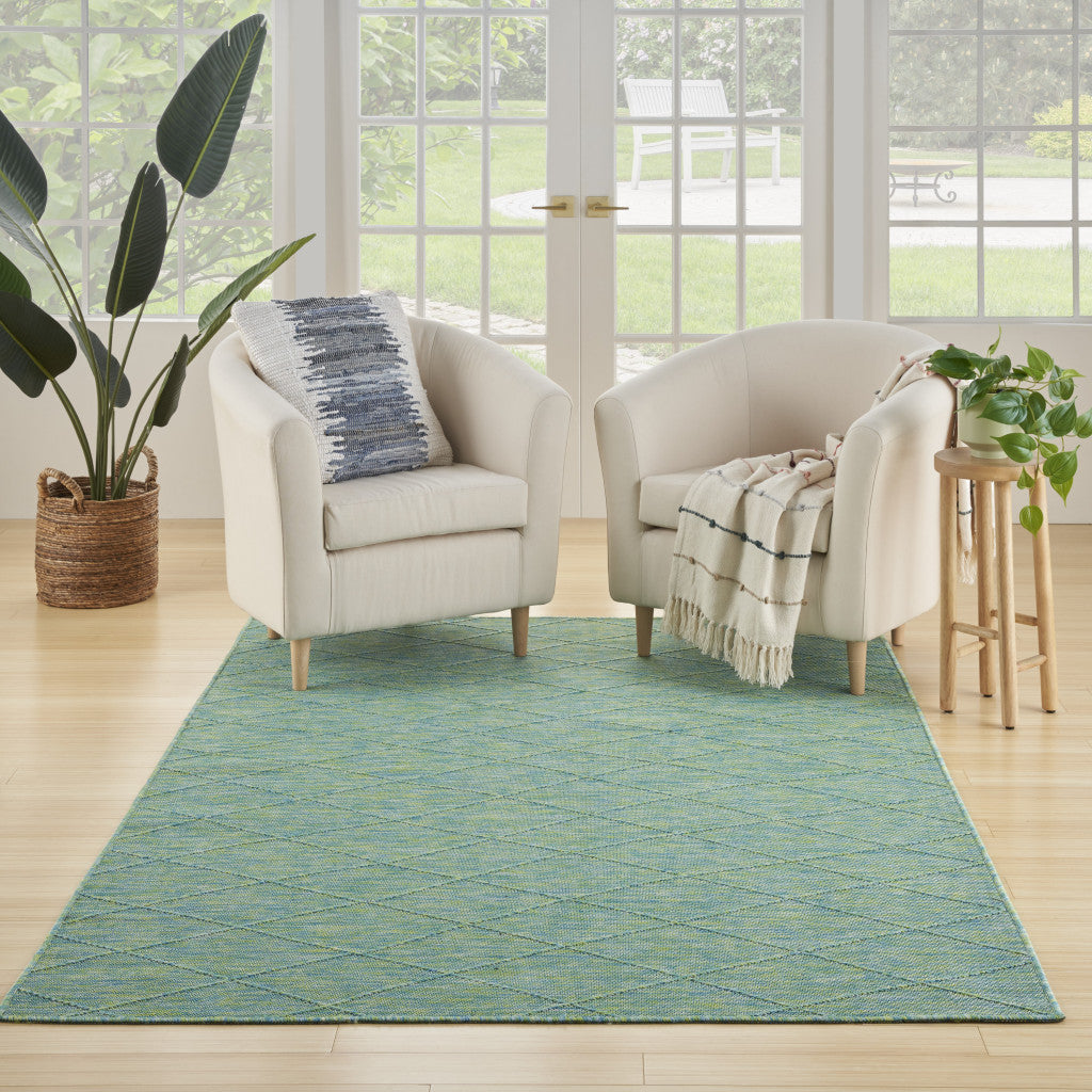 4' x 6' Blue Geometric Power Loom Non Skid Area Rug