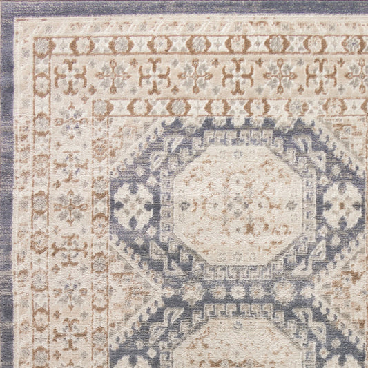 4' x 6' Blue Geometric Distressed Area Rug