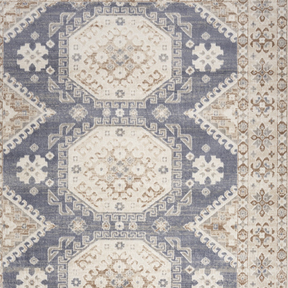 8' x 10' Blue Geometric Distressed Area Rug