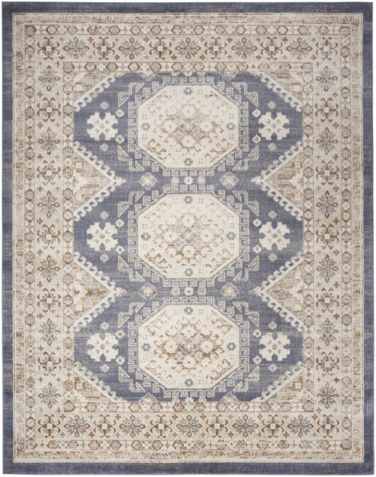 8' x 10' Blue Geometric Distressed Area Rug