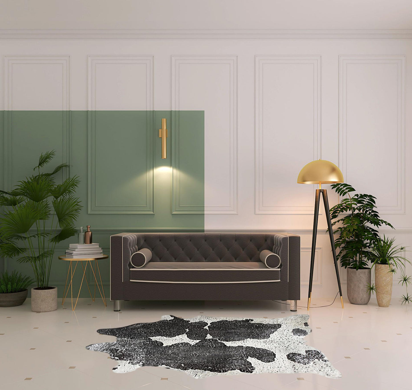 5' x 7' Black and White Cowhide Hand Knotted Area Rug