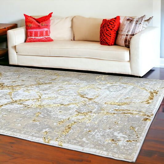 9' x 12' Gold Abstract Area Rug