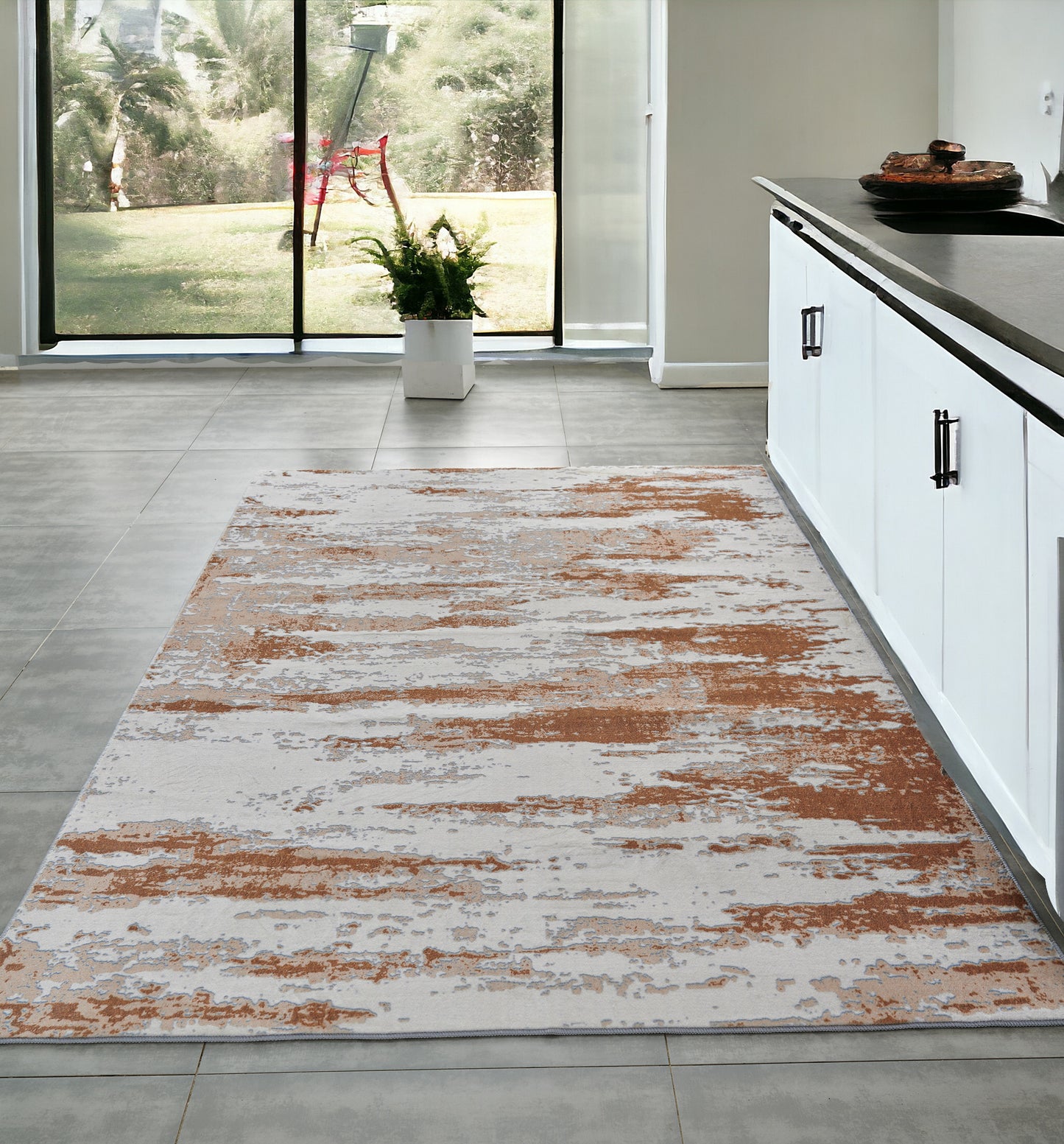 4' x 6' Gray and Brown Abstract Printed Washable Non Skid Area Rug