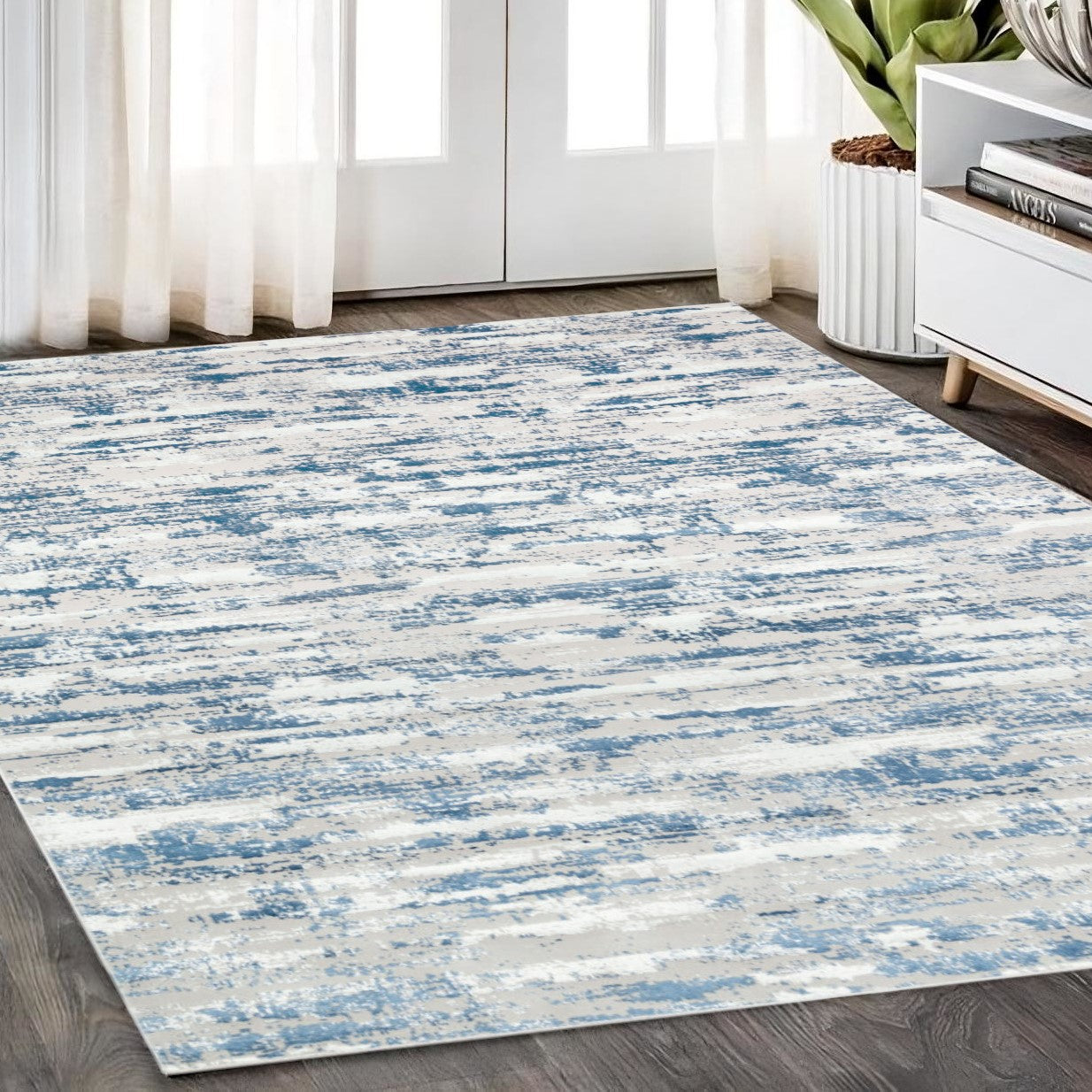 4' x 6' Navy Blue Abstract Washable Non Skid Area Rug