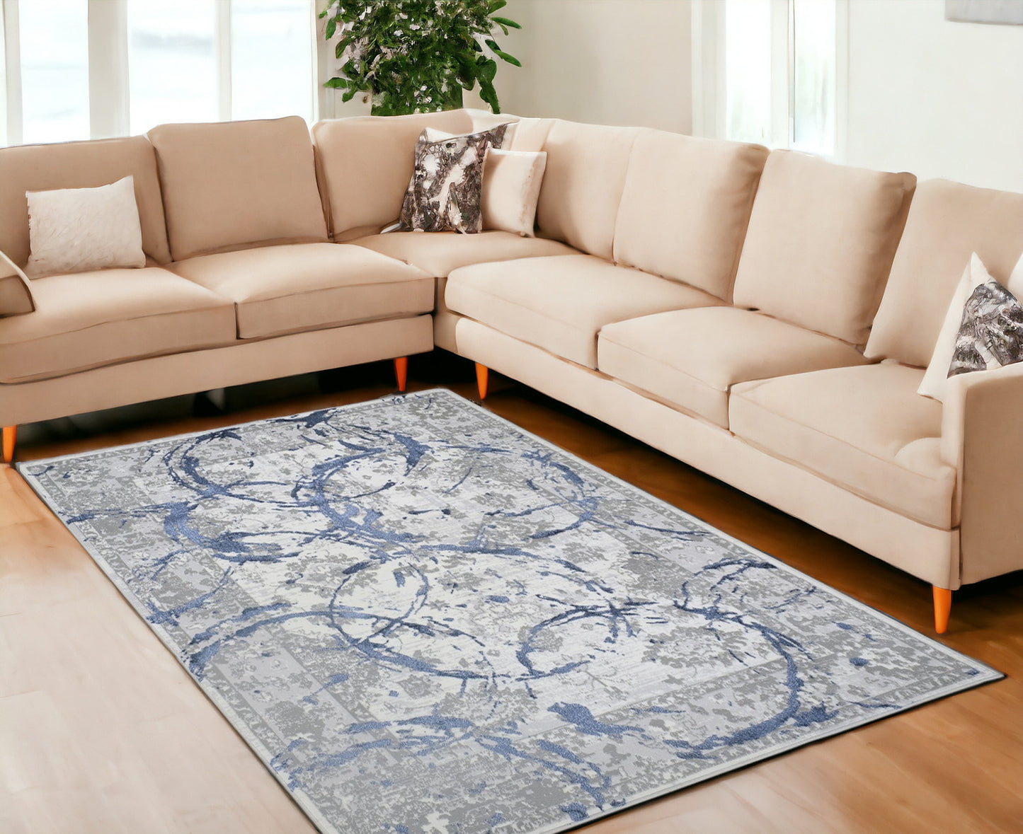 8' x 11' Navy Blue Abstract Area Rug