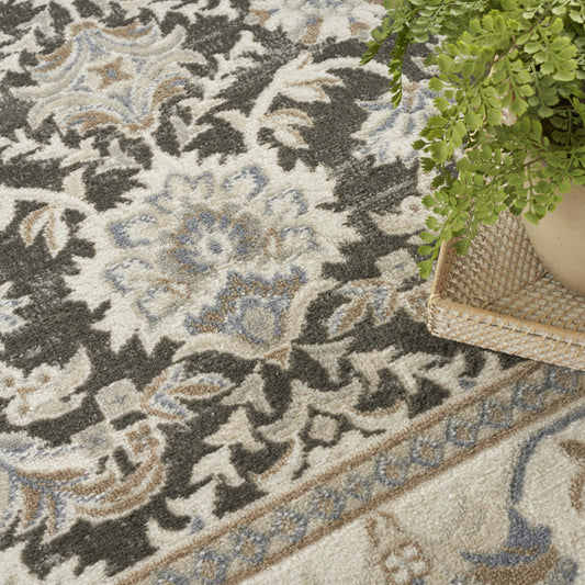 4' x 6' Gray Floral Distressed Area Rug