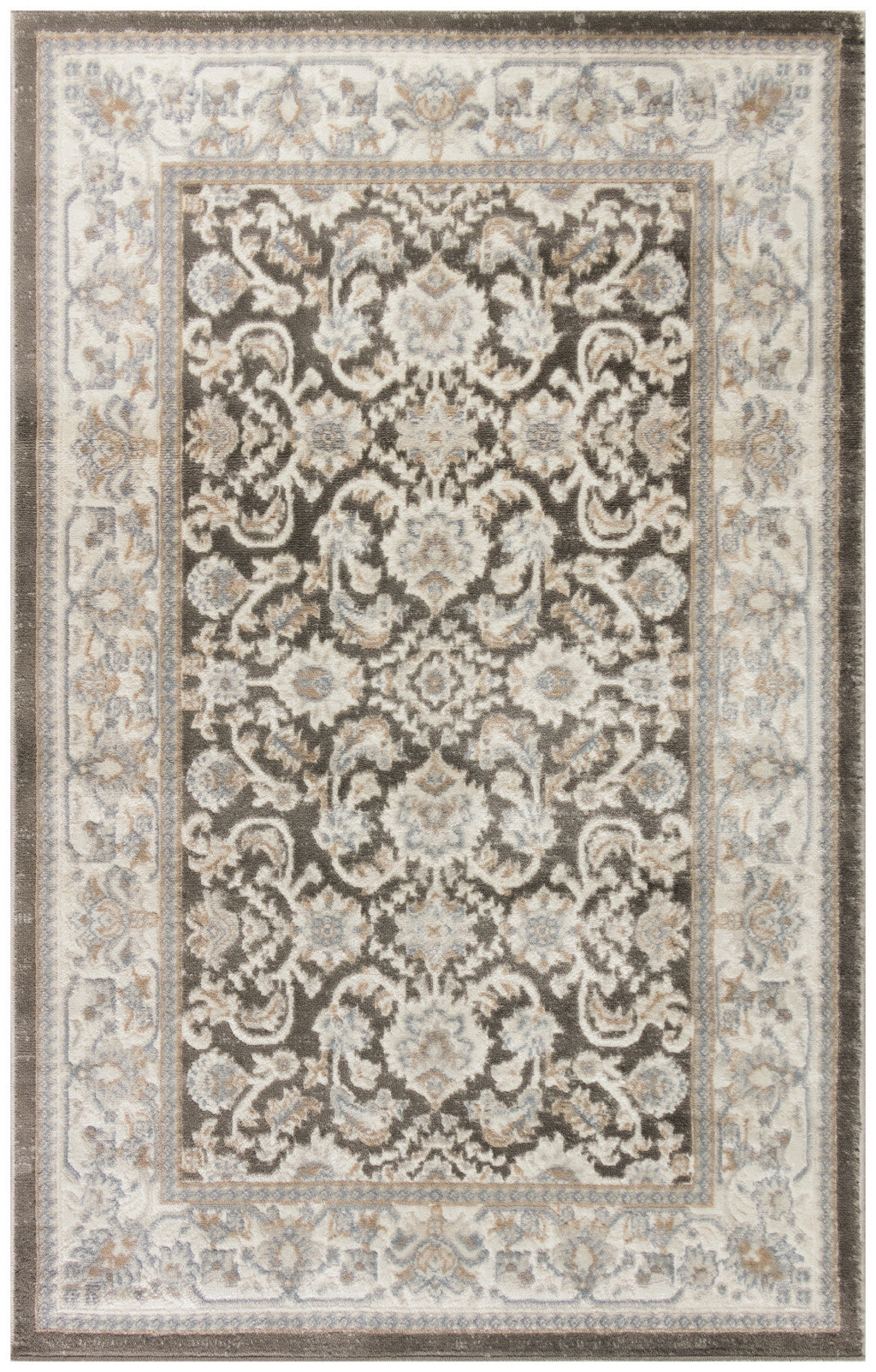 4' x 6' Gray Floral Distressed Area Rug