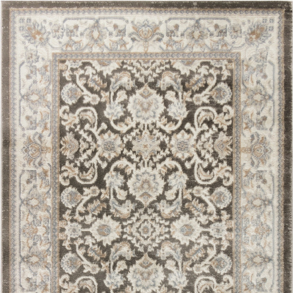 4' x 6' Gray Floral Distressed Area Rug