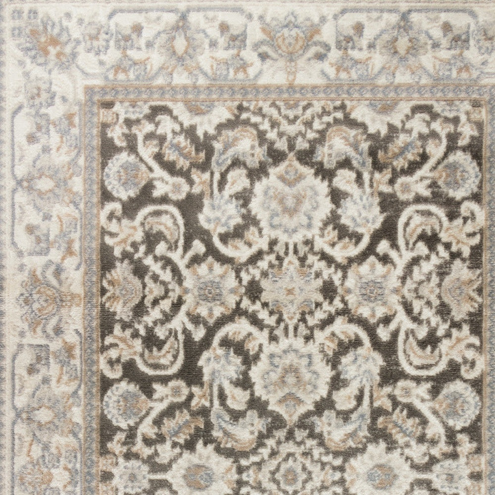4' x 6' Gray Floral Distressed Area Rug