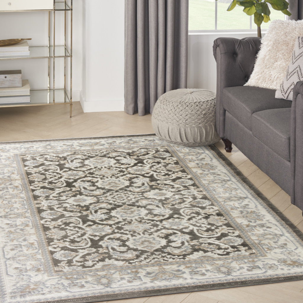 4' x 6' Gray Floral Distressed Area Rug