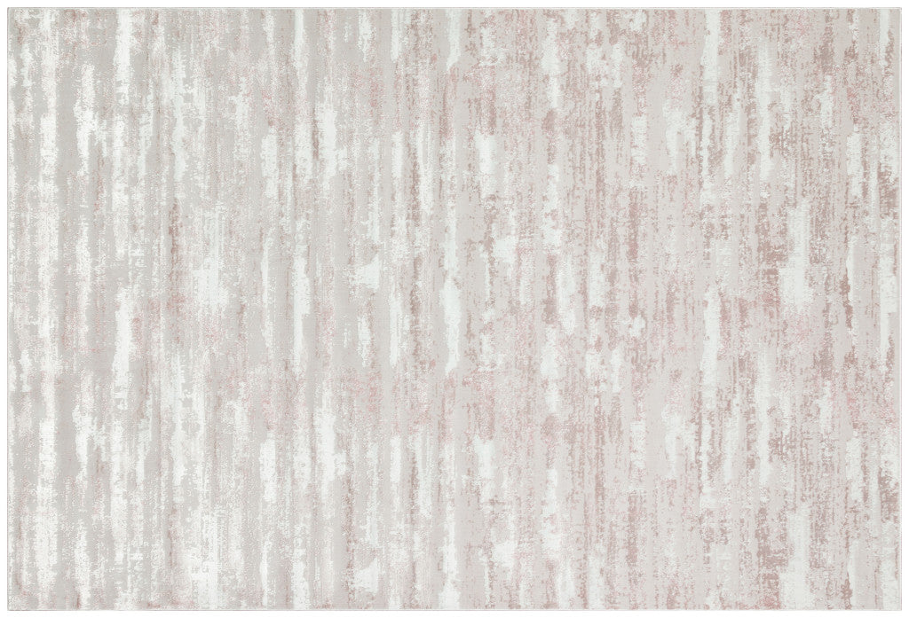 10' Pink and Off White Abstract Washable Non Skid Runner Area Rug