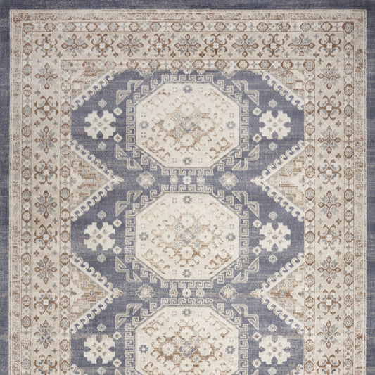 9' x 12' Blue Geometric Distressed Area Rug