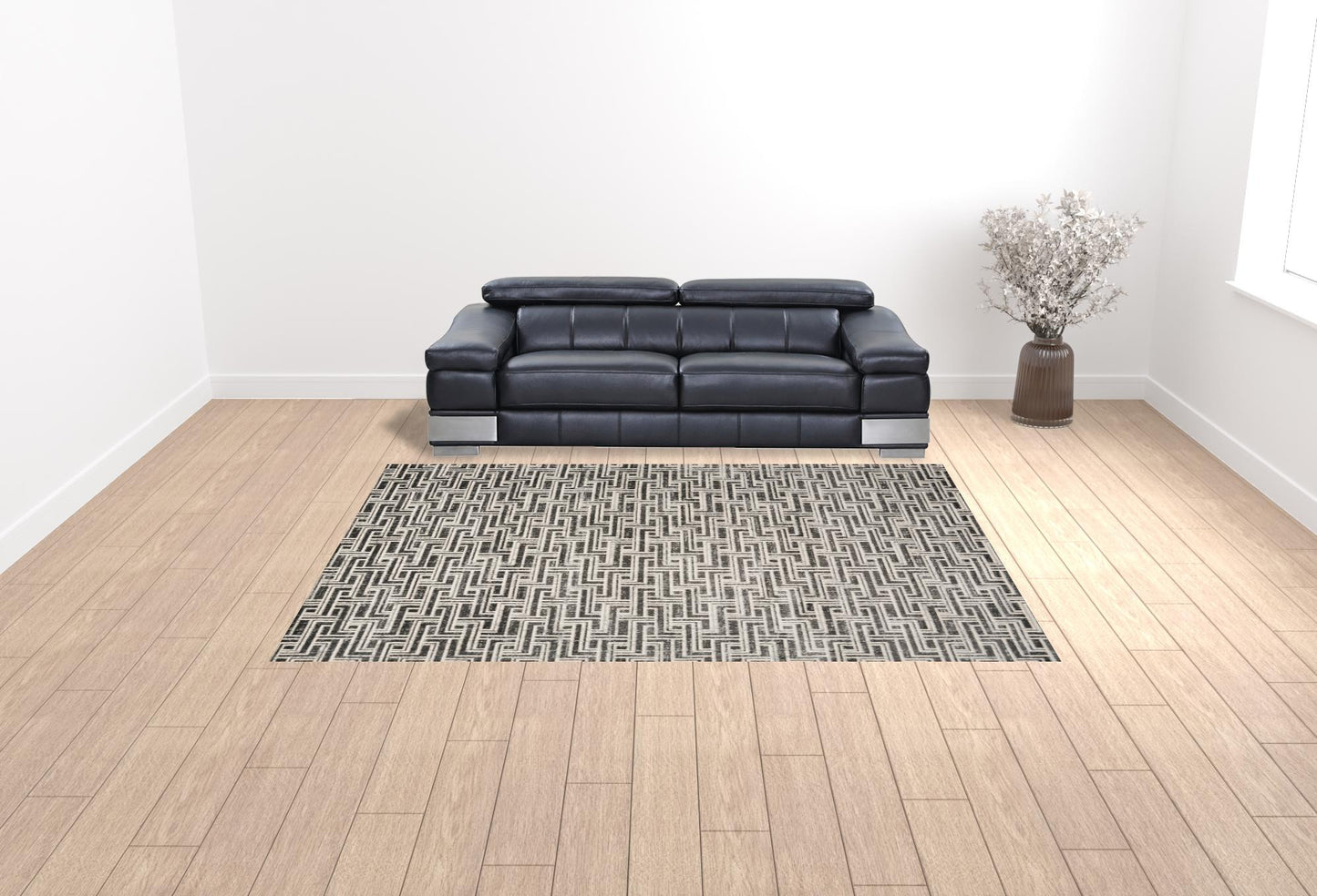 9' x 12' Gray Geometric Distressed Area Rug