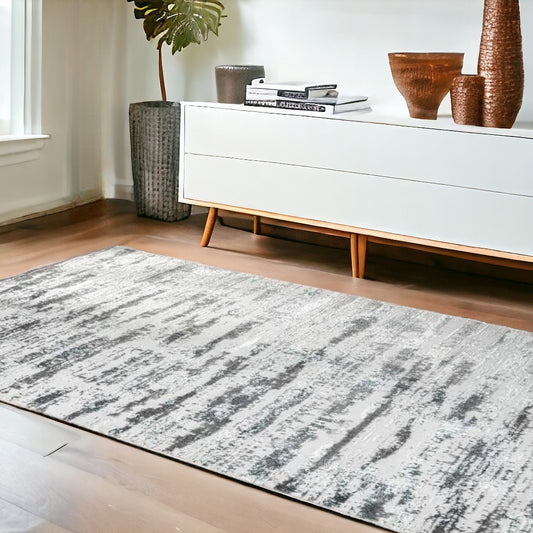 4' x 6' Silver Abstract Washable Non Skid Area Rug