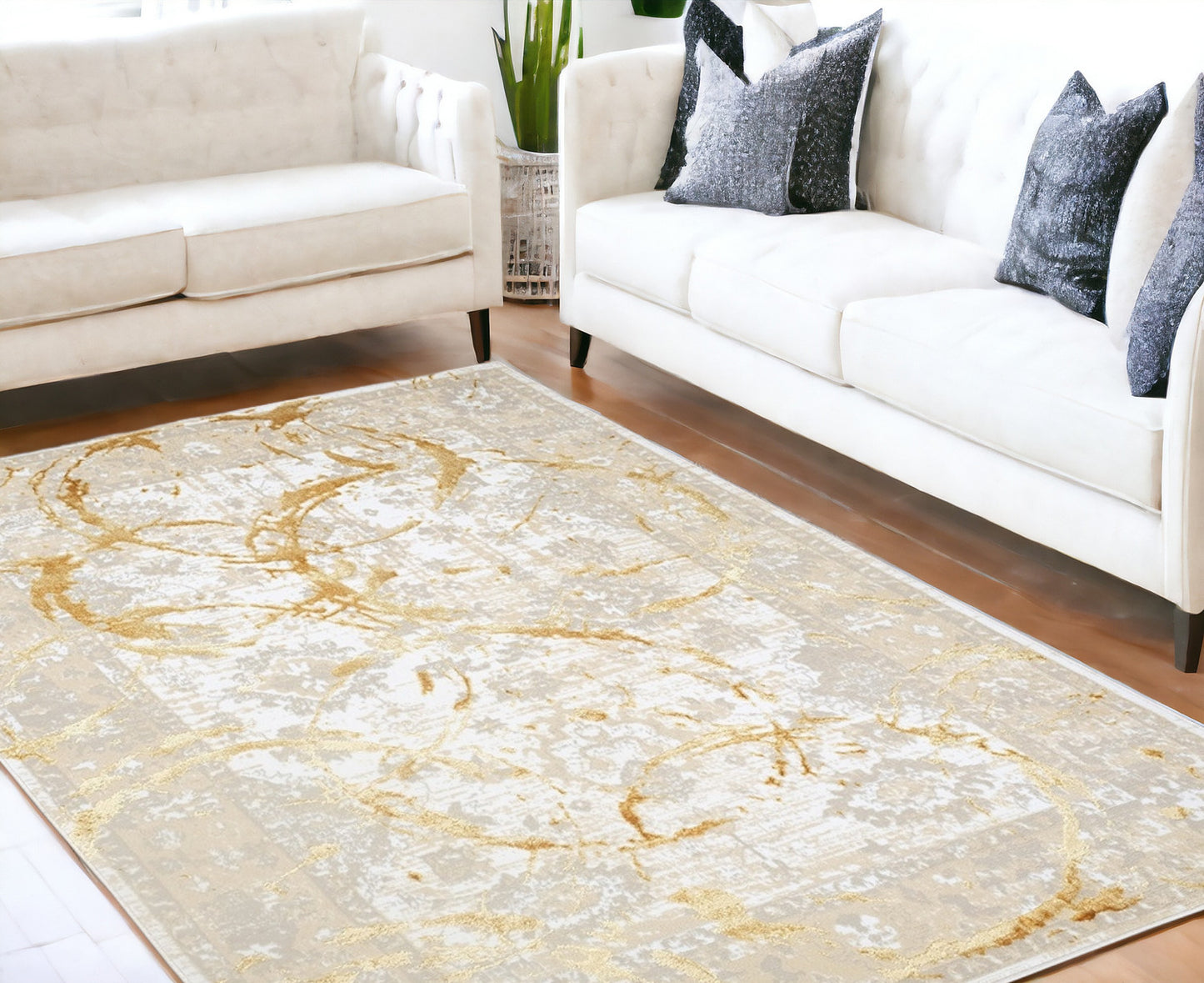 5' x 8' Gold Abstract Area Rug