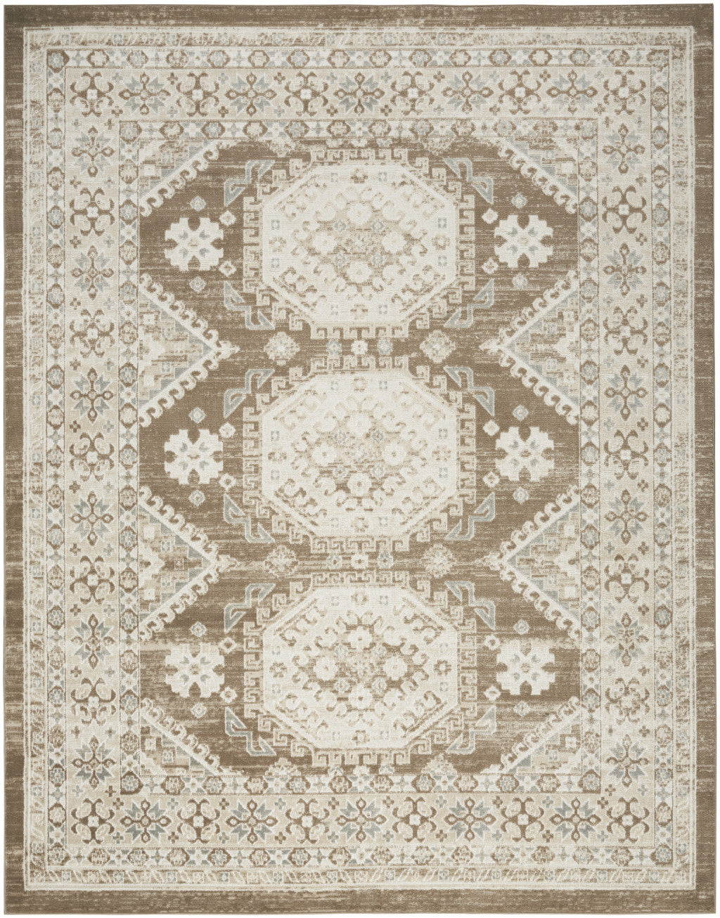8' x 10' Brown Geometric Distressed Area Rug