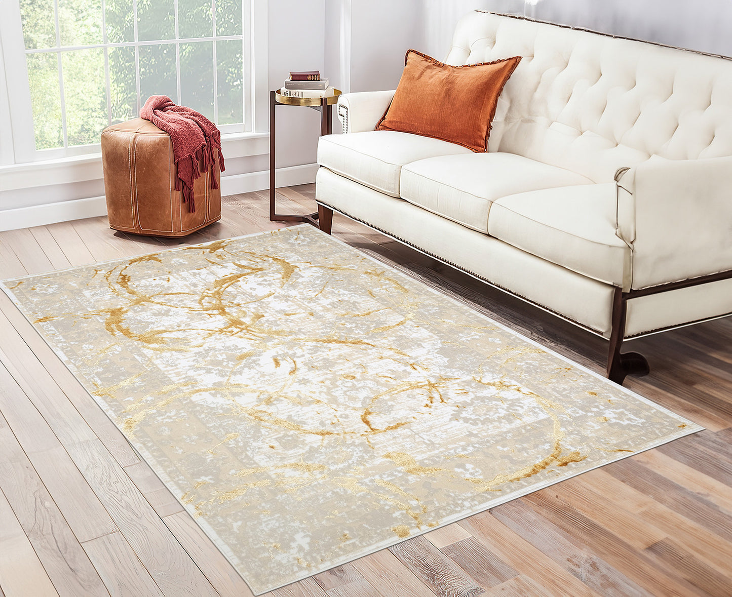 5' x 8' Gold Abstract Area Rug