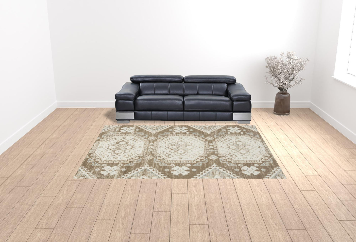 9' x 12' Brown Geometric Distressed Area Rug