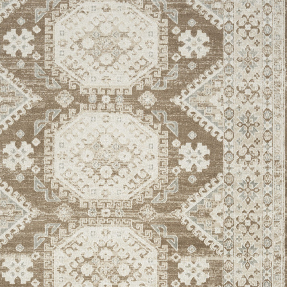 9' x 12' Brown Geometric Distressed Area Rug