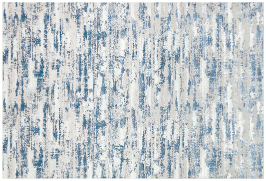 10' Blue and Off White Abstract Washable Non Skid Runner Area Rug