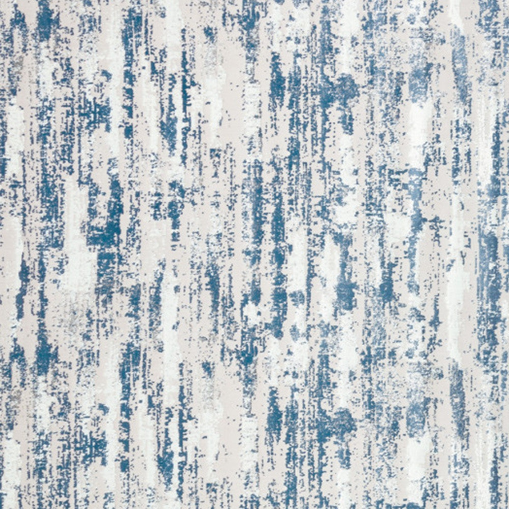 10' Blue and Off White Abstract Washable Non Skid Runner Area Rug