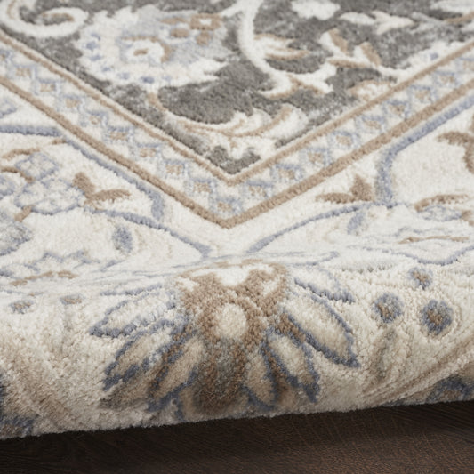 5' x 7' Gray Floral Distressed Area Rug